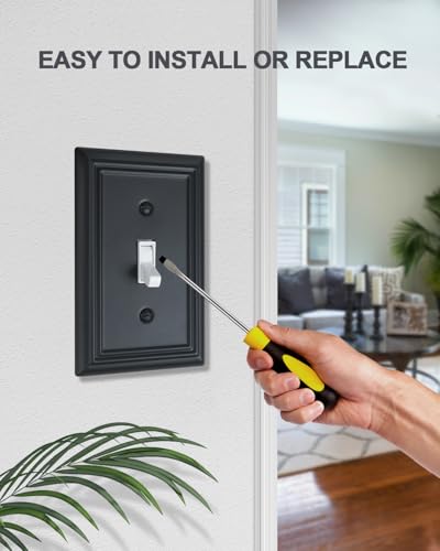 Black Metal Switch Plates Outlet Covers 2-Pack, Toggle Wall Plate - ZILLSEA