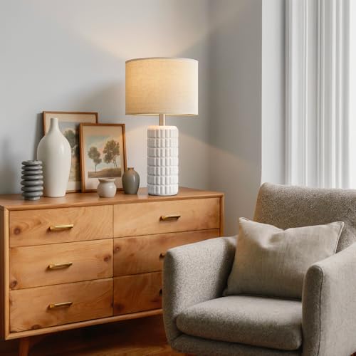 Seealle 23" Modern Ceramic Table Lamps Set of 2 - White, Bedroom Decor