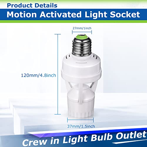 Hortsun 3-Pack White E27 Motion Sensor Light Socket Adapters - Compatible with Bulbs