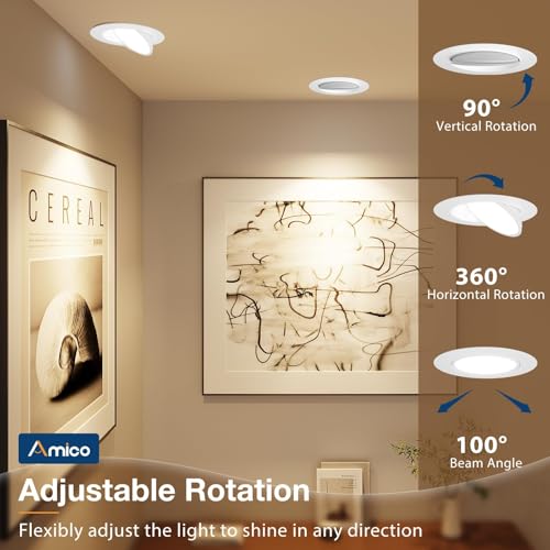 Amico White 6 Inch 5CCT Gimbal Recessed LED Ceiling Light - Adjustable, Dimmable, 1200LM