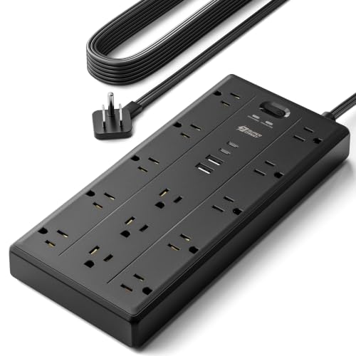 Black 10Ft SUPERDANNY Surge Protector Power Strip with Flat Plug & 17 Outlets