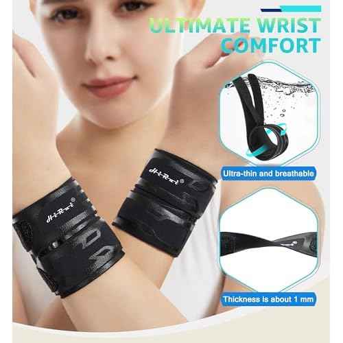 HiRui Wrist Brace Wrist Wrap for TFCC Tears, Ultra-thin Compression Wrist Strap Wrist Support for Workout Basketball Tennis Weightlifting Tendonitis Carpal Tunnel Syndrome-Adjustable (Black, 1 Pack)