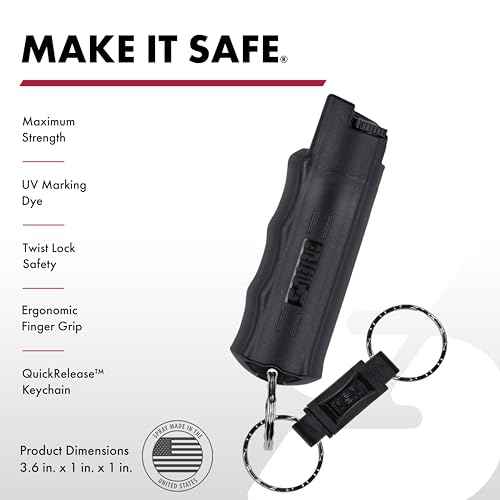 SABRE Pepper Spray, Quick Release Keychain for Easy Carry and Fast Access, Finger Grip for More Accurate and Faster Aim, Maximum Police Strength OC Spray, 0.54 fl oz, Secure and Easy to Use Safety