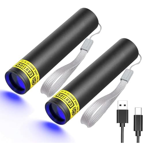 COSOOS 2 Pack UV Flashlight, 365nm USB Rechargeable Black Light Flashlight, Mini Handheld Detector for Dog Cat Urine, Pet Stains, Scorpions, Resin Curing