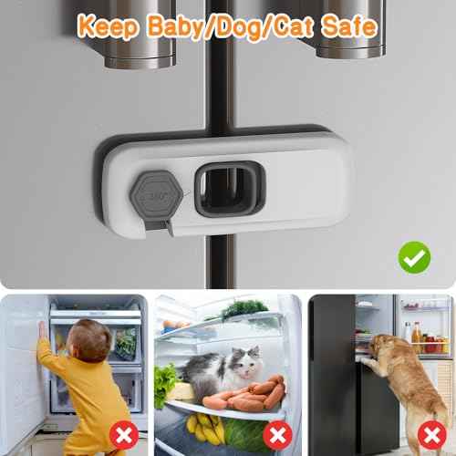 Baby Proofing Fridge Locks for Kids with Strong Adhesive, 5 Pack Child Proof Refrigerator Lock for Kid, Baby Safety Mini Freezer Lock for Toddler, Kitchen Pet Proof RV Refrigerator Latch (Gray)