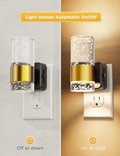 L LOHAS LED Night Light with Gold Ring, Dimmable Wall Plug-In, 3000K, 2 Pack