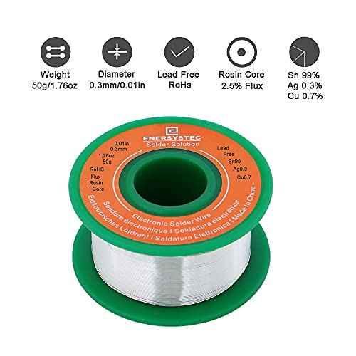 Ultra-Thin Solder Wire 0.01in 0.3mm Rosin Core Flux 2.5, Lead Free Solder Wire Sn99 Ag0.3 Cu0.7 Flow 50g Electronics Soldering Electric Solder