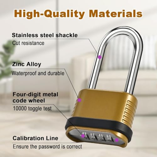 2pcs Heavy Duty Weatherproof Long Shackle Combination Padlocks - Secure & Rust-Resistant