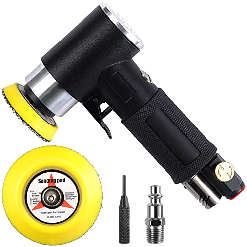 PROSHI 2" & 3" Dual Action Mini Air Sander Kit with Pads & Accessories - Pneumatic Orbital Polisher for Auto, Wood, Metal