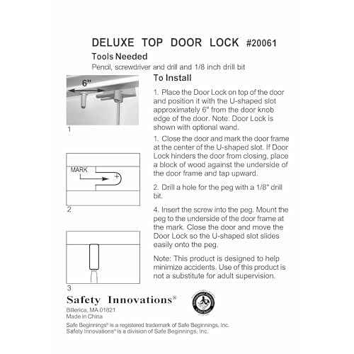 Safety Innovations Child Proof Deluxe Door Top Lock for 1 3/8 inch Thick Interior Doors, (1-Pack)