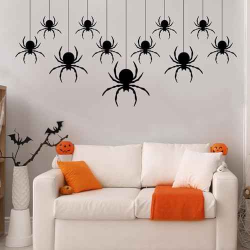 Halloween Spider Wall Decals ? Creepy Black Spider Stickers for Halloween Decorations, Removable Vinyl Wall Decor for Fireplace, Living Room, Windows & Party Decor