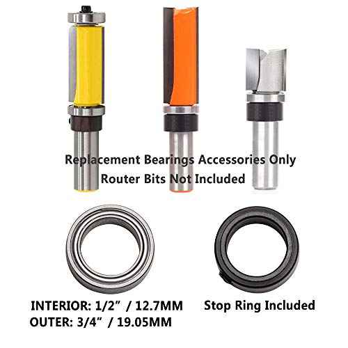 Yakamoz 3-Set Router Bit Replacement Bearings Bottom Mounted Ball Bearing Guide Survival Kit for 1/2 Inch Shank Router Bits | Inner Dia. 1/2¡± & Outer Dia. 3/4¡±, Fixed Collar Included
