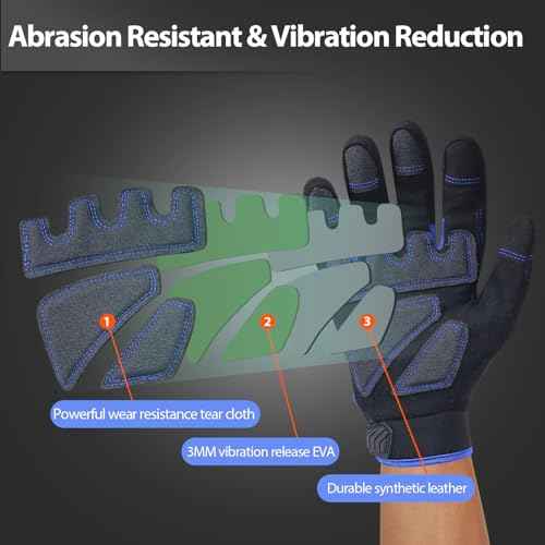 Heavy Duty Work Gloves, Impact Protection Mechanic Gloves, Synthetic Leather Work Gloves, Touchscreen Capable