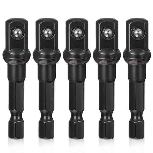 5pcs 3/8 Impact Socket Adapter, Drill Adapter 1/4 to 3/8 Socket Driver Adaptor Kit Hex Shank Impact Adapter for Impact Driver Automotive DIY Extension Bits Handle Nut Driver and Drills(3/8)