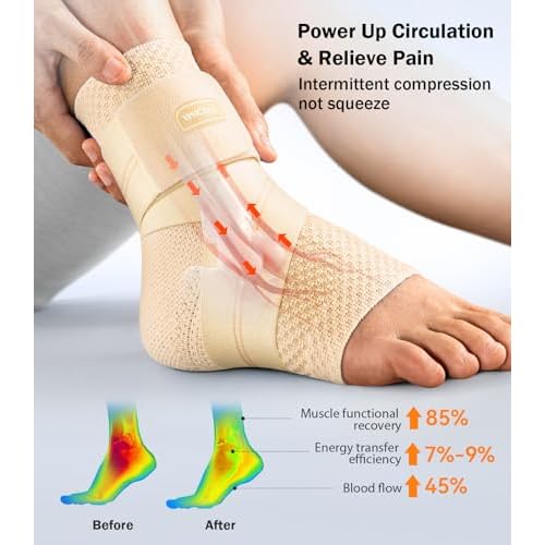 Flat Knitting Ankle Brace For Women&Men, 7-Zone Dynamic Compression Sleeve w/Flex Strap,Foot Support For Sports, Sprained Ankle, Achilles Tendonitis, Plantar Fasciitis Relief(Pack of1) M,Nude