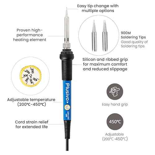 Plusivo Soldering Iron Kit, 60W Adjustable Temperature 200-450¡É 15-in-1, Solder Wire, 2pcs Interchangeable Tips, Desoldering Pump, Portable Fast Heating for Electronics Repair Hobby DIY 120V
