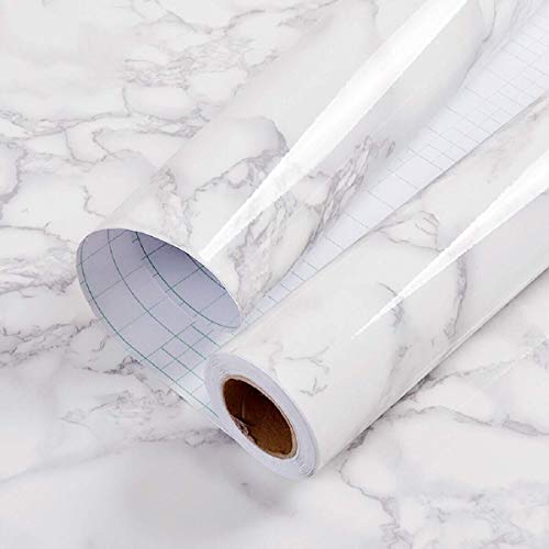 PracticalWs White & Gray Glossy Marble Contact Paper 11.8" x 78.7" Peel and Stick
