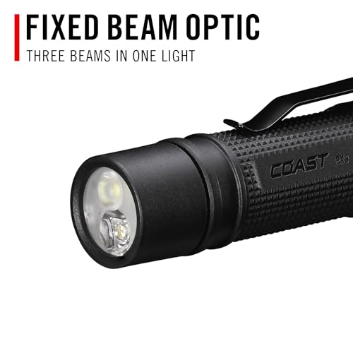 COAST PX9 750 Lumen Dual Power LED Flashlight with Dual Fixed Focus Optic, Stainless-Steel Pocket Clip and Textured Grip- Compatible with Alkaline OR Rechargeable (ZX850) Batteries
