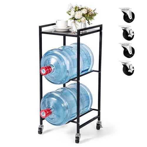 5 Gallon Water Jug Holder Stand with Wheels ? Heavy Duty 5 Gallon Jug Holder & Water Jug Rack, Space Saving Water Jug Stand and Bottle Organizer for Home & Office, Sturdy Stainless Steel Tabletop