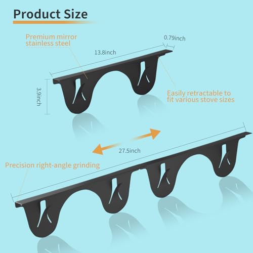 WKWWKW Stainless Steel Stove Gap Cover 13.8–27.5 in, Black, 2 Pack – L-Shape, Heat Resistant & Easy Clean