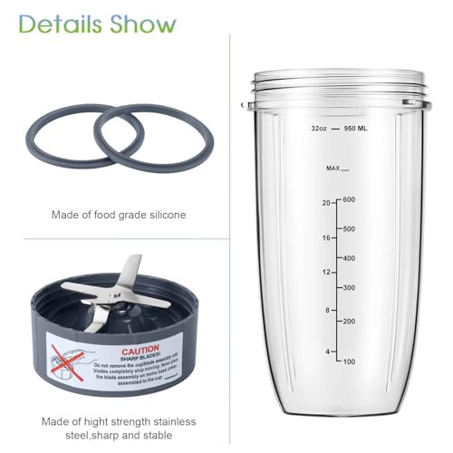 32oz NutriBullet Blender Cup & Extractor Blade Replacement Parts – 4-Piece Set
