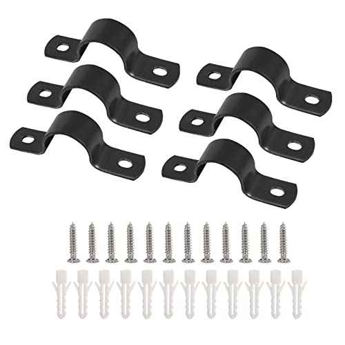 6 PCS 25MM Black U-Tube Strap Clamp, 2 Hole Stainless Steel Rigid Pipe Strap U-Bracket Clamp Hanger Tension Clips