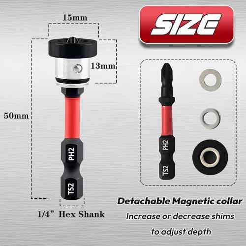 5pcs Drywall Screw Setter, Magnetic Positioning Screwdriver Bits PH2 Bits, 1/4" Hex Shank Drywall Screw Bit, Plasterboard Screws Locating Batch Head Drilling Tools, 50mm