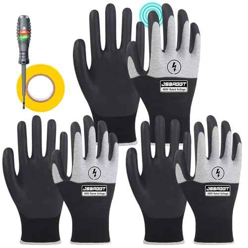 Electrical Insulated Gloves,Voltage Resistance Electrician High Voltage Insulation Work Gloves Flame Retardant & Rubber Non-Slip Grip for Electrical Work (Black and White, 400V-3PC)