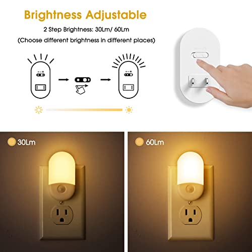 L LOHAS LED Night Lights Plug into Wall 2 Pack Soft White Dimmable Auto Sensor