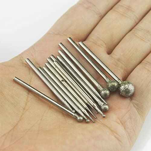 Luo ke 13 Pcs Ball Shape Diamond Burr Diamond Mounted Grinding Burs Stone Carving Set with 3/32 inch Mandrel Fits for Rotary Tools