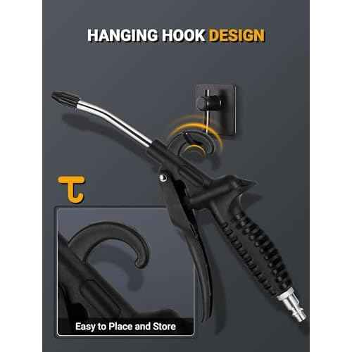 High Flow Air Blow Gun with Rubber Guard, Air Nozzle Blower Gun Angle Bent Jet Nozzle & 1/4" Standard Quick Plug, Air Gun for Air Compressor Accessories Pneumatic for Dust Removal Cleaning Tool
