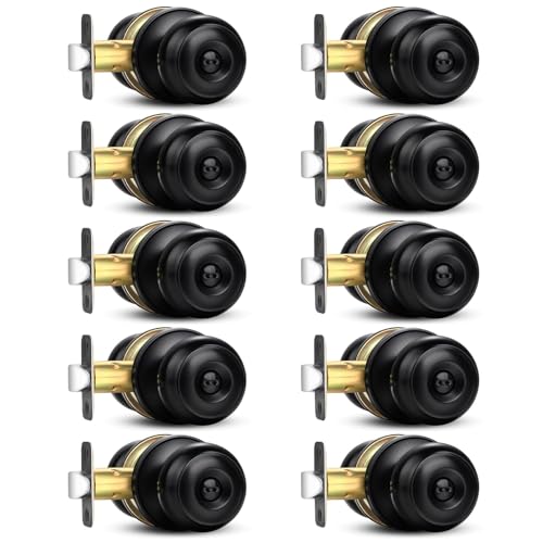 Matte Black 10 Pack Privacy Door Knobs with Lock - Reversible Interior/Exterior Lockset