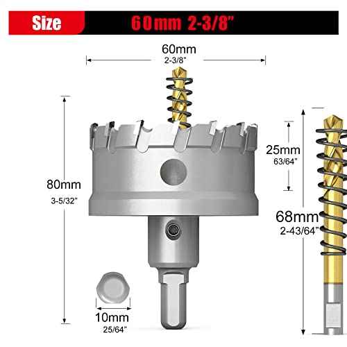 GSTK Upgrade Heavy Duty Carbide Hole Saw, Metal Steel Hole Saw Drill Bit,TCT Hole Cutter-Alloy Hardness Upgrade, Life Upgrade,Use for Stainless Steel, mild Steel, Iron, Copper,etc (60mm|2-3/8")