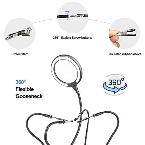 XYK Helping Hands Soldering Station with 3X Magnifying Glass with light, 4 Flexible Helping Hand Arms Magnifier and Third Hand Soldering Tool for Electronic Repair Soldering Jewelry Crafts