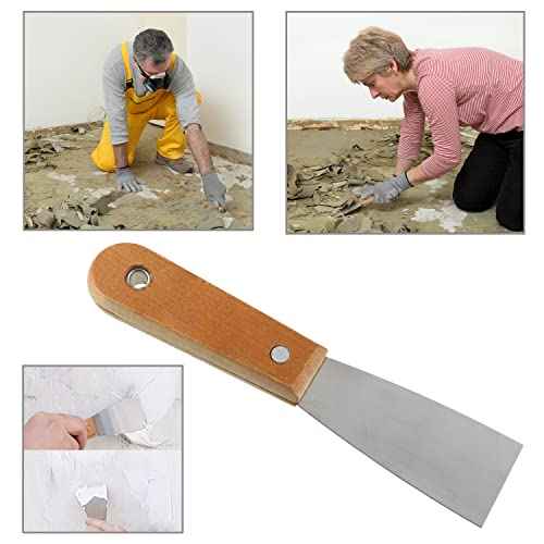 2pcs Carbon Steel Stiff Putty Knives with Wooden Handle 1.5" Drywall Taping Chisel Scraper Putty Tool for Taping Paint Wall Floor Tile Putty Scraper