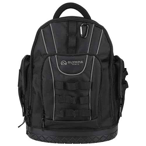 Olympia Tools 17.5 In Tool Organizer Backpack, Heavy-Duty Tool Bag Backpack with Padded Shoulder, Back, and Waist Straps