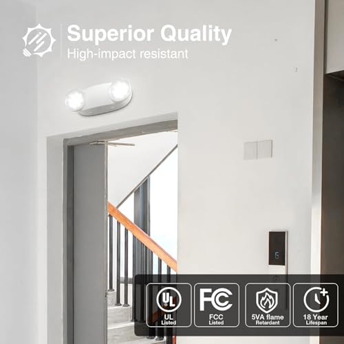 FREELICHT 4 Pack Emergency Lights with 90-Minute Battery, Round Heads, Commercial UL Certified