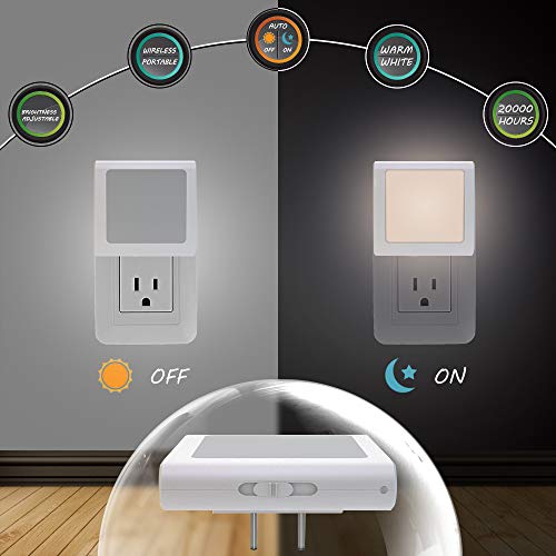 MAZ-TEK Warm White Dimmable Night Light with Auto Dusk to Dawn Sensor - 4 Pack