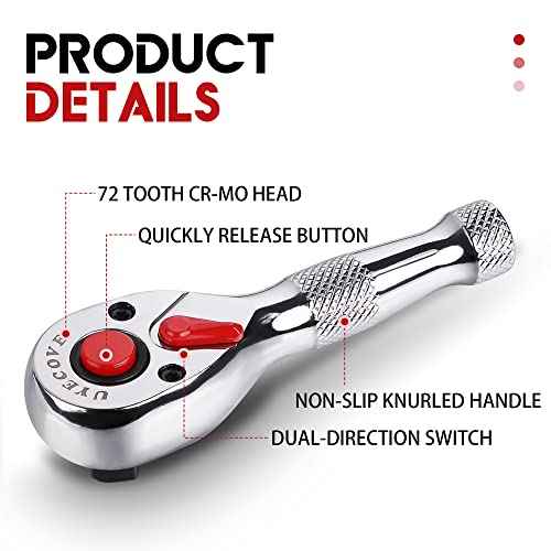 3/8 Inch Drive Ratchet Wrench - 72-Tooth, Reversible Cr-Mo Colorful Head - 4.02''/10.2cm