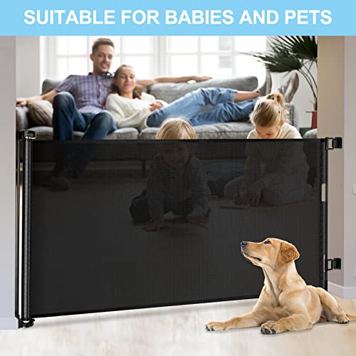 80 Inch Extra Long Retractable Baby Gates Extra Wide Baby Gates for Large Openings Indoor Retractable Dog Gate for The House Extra Wide Dog Gate Outdoor Mesh Pet Gates Child Gate for Kids (Black)