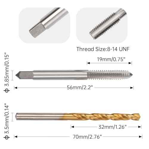 8-40 UNStraight Flute Thread Tap and 3.5mm Twist Drill Bit Set, Metric Titanium Plated 6542 High Speed Steel Machine Screw Thread Tap Threading Drilling Tool
