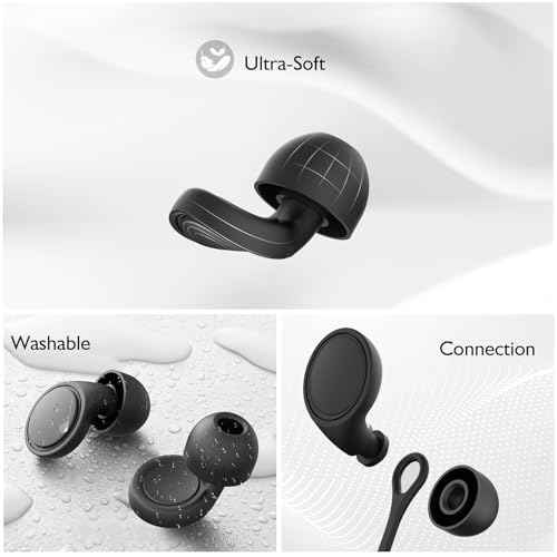 2 Pairs Ear Plugs for Sleeping, Soft Full Silicone Ear Plugs for Noise Reduction 25dB, Reusable Hearing Protection Earplugs for Concert, Focus, Noise Sensitivity, 8 Ear Tips in S/M/L - Black