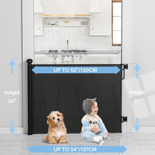 PRObebi Retractable Baby & Pet Gate Black 34" Tall x 54" Wide - No Trip Hazard