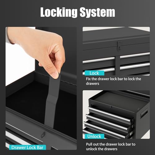 Goplus 5-Drawer Rolling Tool Chest with Detachable Top Box – Black, Lockable Wheels