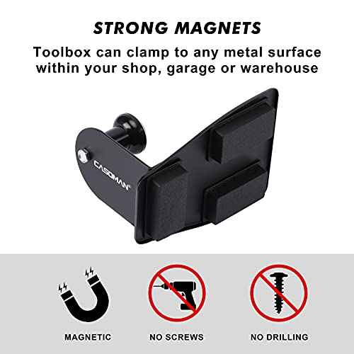 CASOMAN Magnetic Toolbox Shelf, Tray, Paper Towel Holder, 4-Piece Set, Black, Variety of Use, Durable, Magnets Any Metal Surface