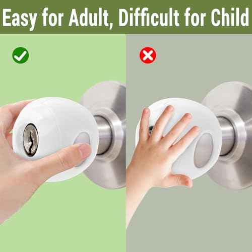 Child Safety Door Knob Covers 4 Pack Reusable Baby Proof Door Knob Locks Baby Proof Door Handle Protector for Kids Universal Fit Easy Grip Lockable Design No Tools Needed