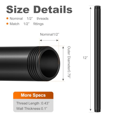 XinDoingNow Black Iron Pipe 1/2x12 Inches, 2-Pack Industrial DIY Decor