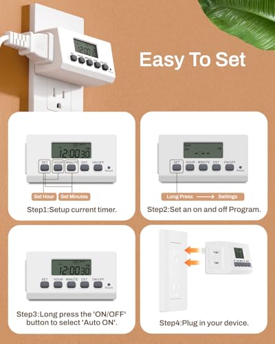BN-LINK Indoor 24H Programmable Digital Timer Outlet 2-Pack, 2-Prong, Slim Design