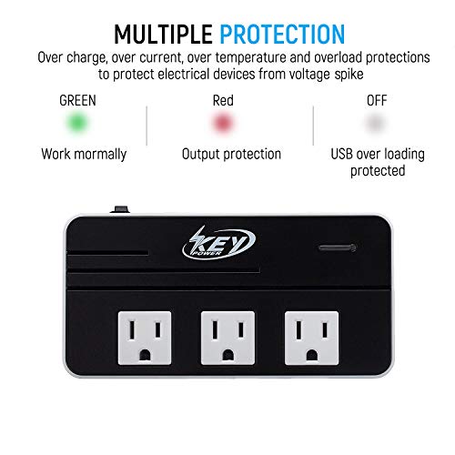 Key Power 230W Voltage Converter 220V to 110V with USB & Multiple Sockets