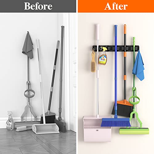 Lifewit Wall-Mounted Broom and Mop Holder Organizer - Black, 1 Pack